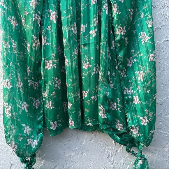 SABINA MUSAYEV Amal Blouse Top Women XS Green Floral Sheer Cut Out - Picture 6 of 11